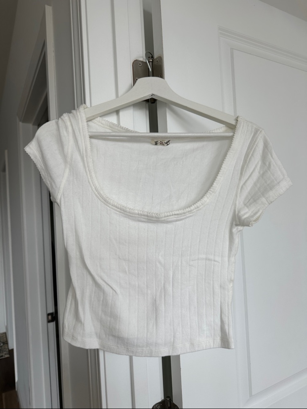 Free People White Ribbed Scoop Crop Top